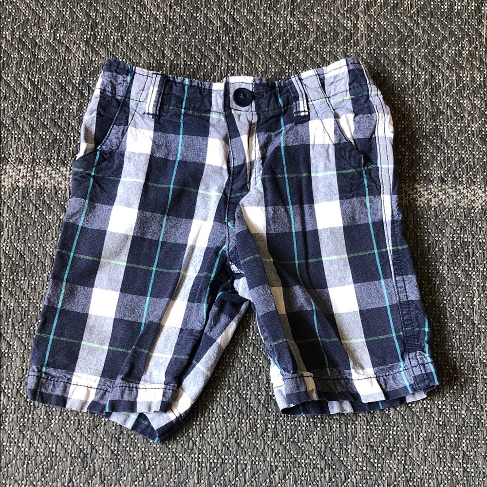 Joe Fresh Navy, White & Teal Plaid Pull-On Shorts